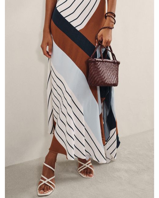 Reiss Hallia - Blue/brown Stripe-print Handkerchief Maxi