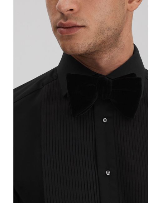 Reiss Marcel - Black Slim Fit Cottonla Tuxedo Shirt for men