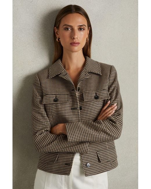 Reiss Multicolor Camel Dogtooth Check Collared Jacket