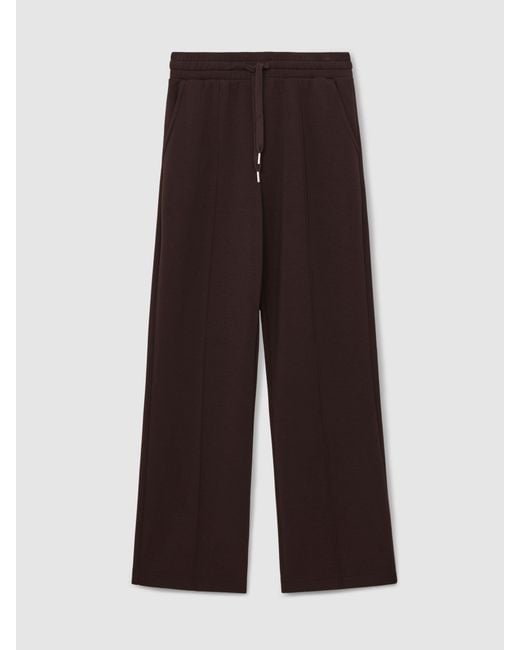 Reiss Natural Jemma - Dark Chocolate Brown Premium Interlock Wide-leg Joggers, S Regular (uk 8-10)