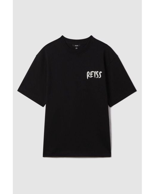 Reiss Abbott - Black/white Cotton Motif T-shirt, M for men