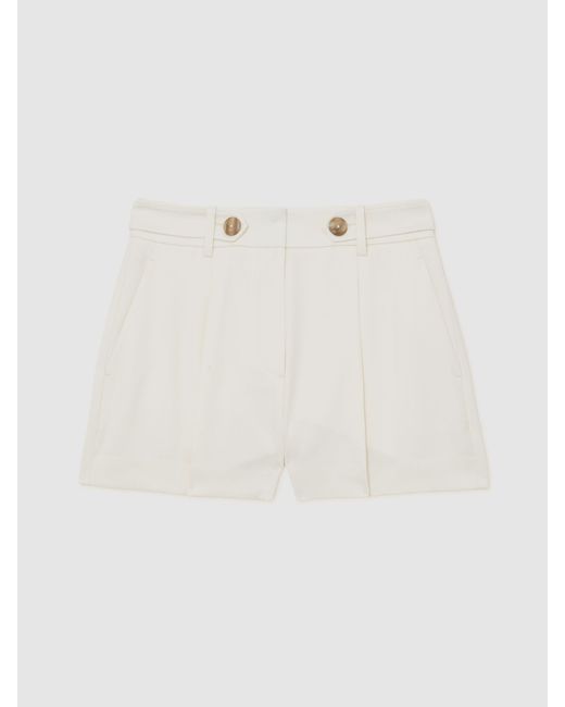 Reiss White Button-Waist Tailored Shorts