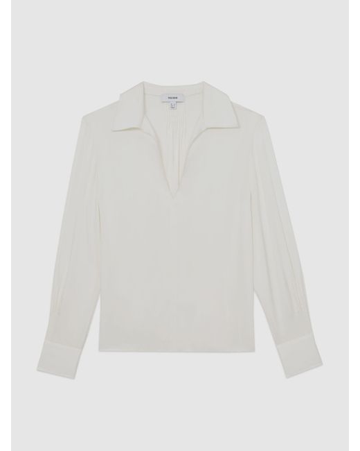 Reiss White Silk-Blend Open-Collar Shirt