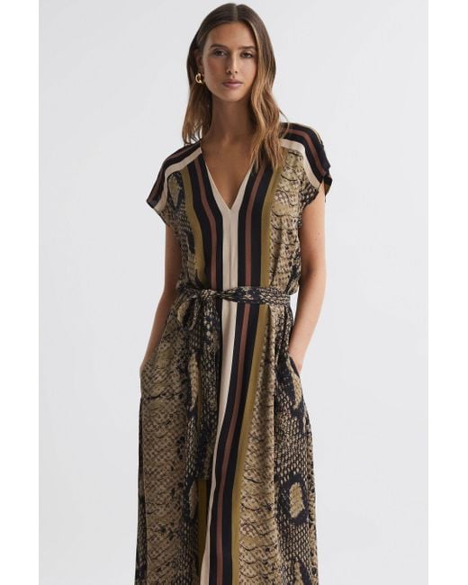 Reiss Bea - Brown Snake Print Midi Dress