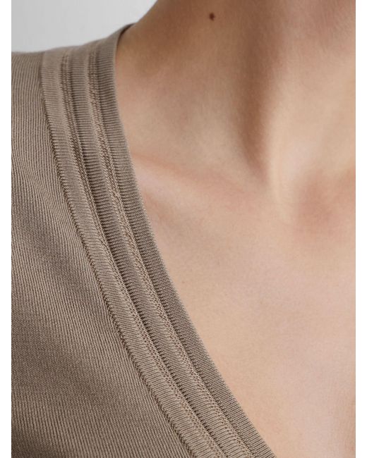 ATELIER Gray Silk-Blend Knit V-Neck Top