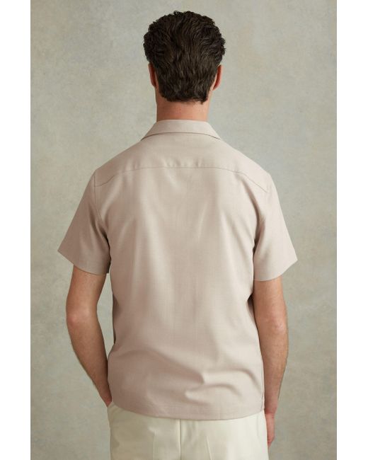 Reiss Natural Nitus - Stone Herringbone Cuban Collar Shirt, S for men