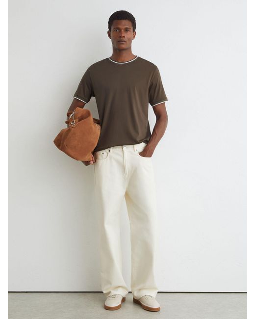 Reiss Ainsley - Taupe Brown Air-water Cotton Tipped Tailored-fit T-shirt, M for men