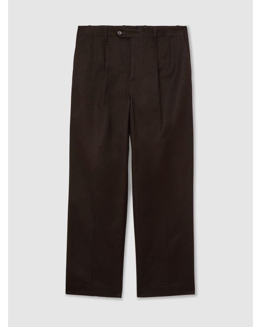 Reiss Gray Cotton Slub Pleated Relaxed-Fit Trousers for men