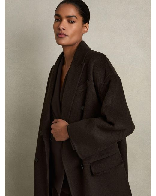 Reiss Black Wool Twill Coat