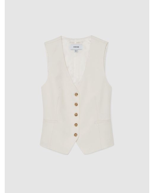Reiss White Button-Through Tailored Waistcoat