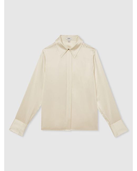 Reiss Natural Silk-Satin Concealed-Placket Shirt