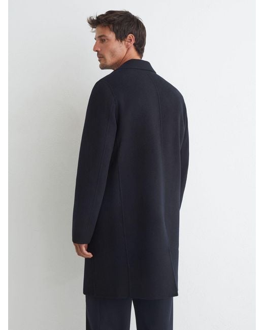 Reiss Blue Wool-Blend Single-Breasted Epsom Coat for men