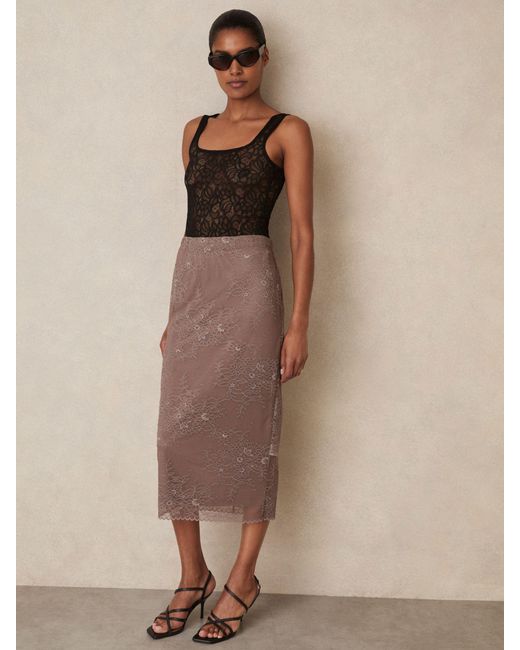 Reiss Natural Lace Pencil Skirt