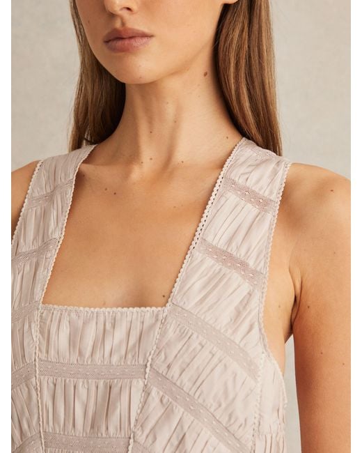 Reiss Natural Shirred Ruffle Hem Mini Dress
