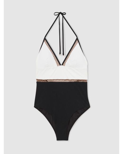 Reiss Multicolor Tan Colourblock Halter Swimsuit