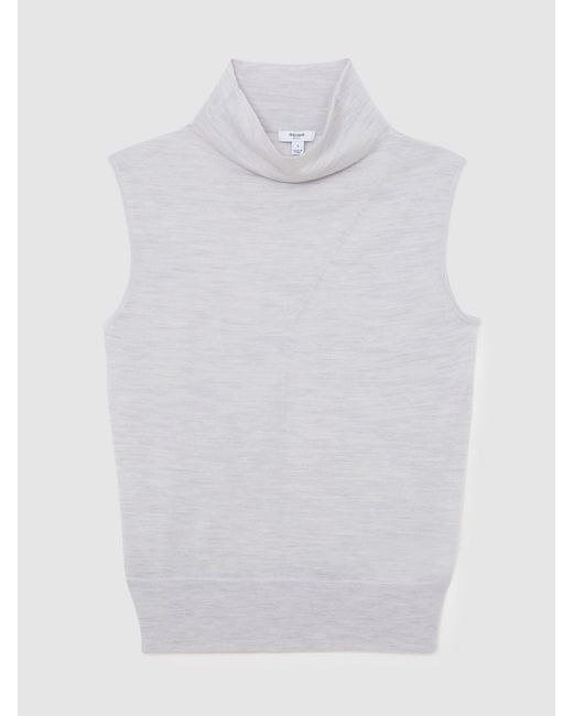 Reiss Gray Honey - Grey Marl Wool Funnel-neck Sleeveless Knit Top, M (us 8-10)