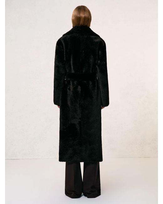 Reiss Black Shearling Belted Coat