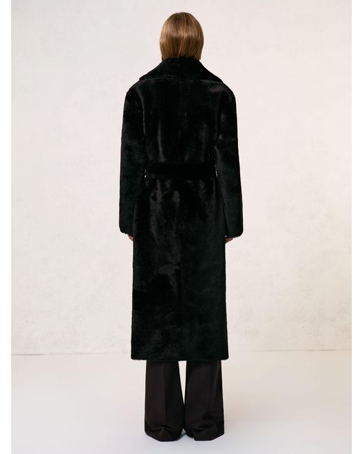 Reiss Black Shearling Belted Coat