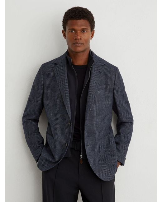 Reiss Blue Check Single-Breasted Blazer With Gilet Insert Tailored-Fit for men