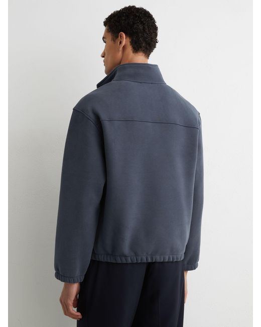 Reiss Blue Cotton-Blend Washed Half-Zip Sweatshirt for men