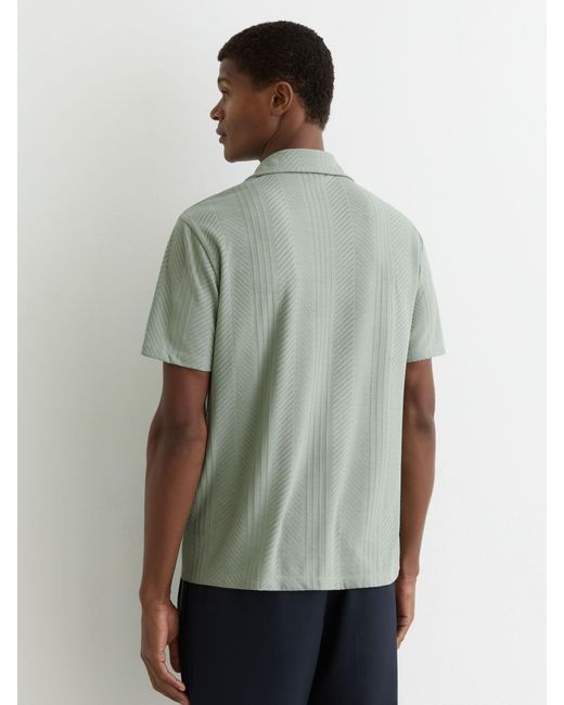 Reiss Green Jacquard Cuban-Collar Shirt for men