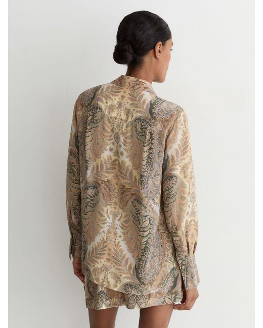 Reiss Natural Neutral Paisley-Print Long-Sleeve Shirt