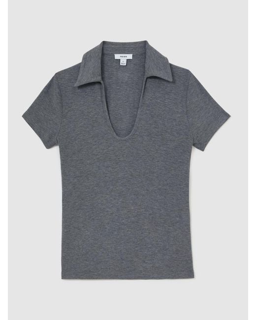 Reiss Black Scoop-Neck Jersey Polo Top