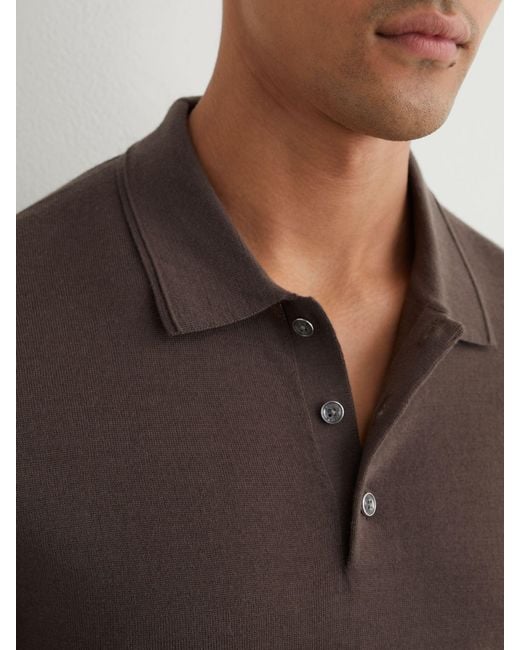 Reiss Gray Merino Wool Short-Sleeve Polo Shirt for men