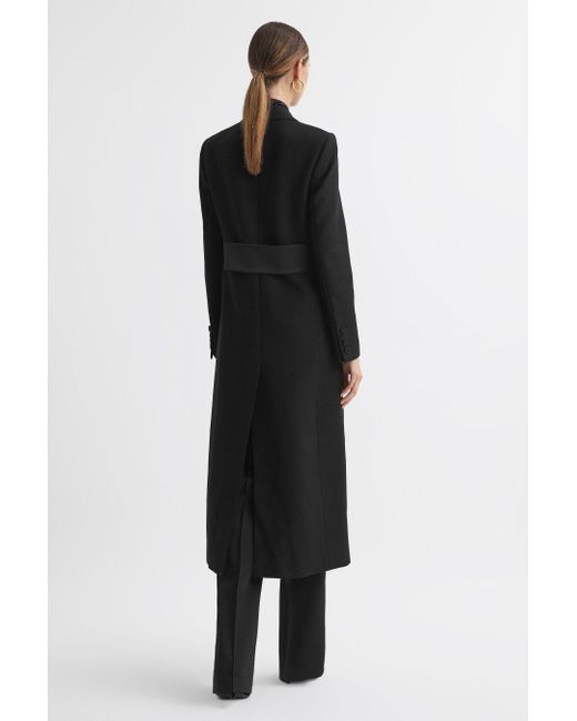 Reiss Maeve - Black Relaxed Fit Wool Satin Double Breasted Coat