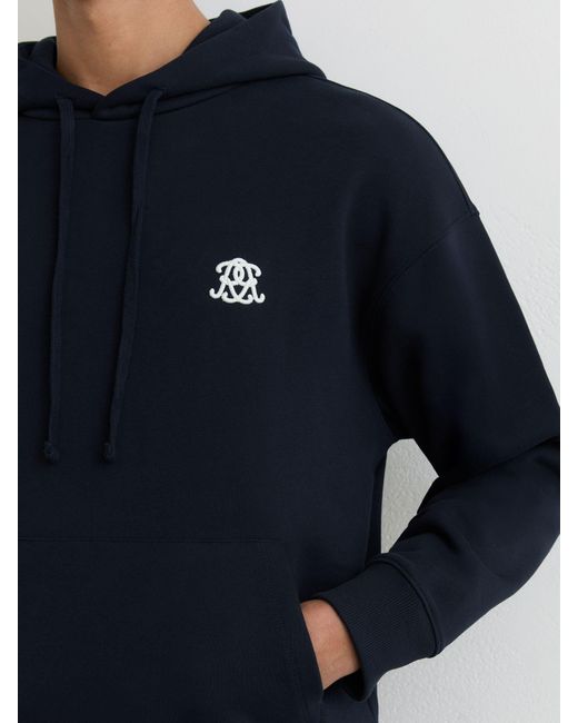 Reiss Blue Monogram Embroidered Relaxed Hoodie for men