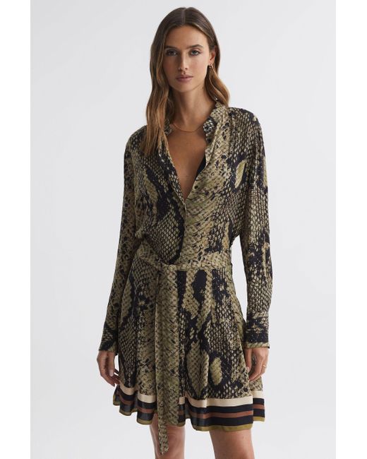 Reiss Rory - Brown Snake Print Belted Mini Dress