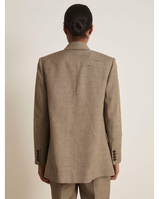 Reiss Brown Atelier Double-Breasted Suit Jacket With Linen