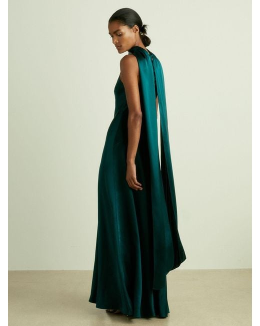 Reiss Fae Petite Satin Cape Dress Maxi in Green | Lyst