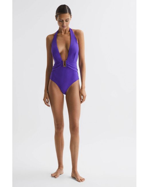 Reiss Isabel - Purple Plunge Neck Swimsuit