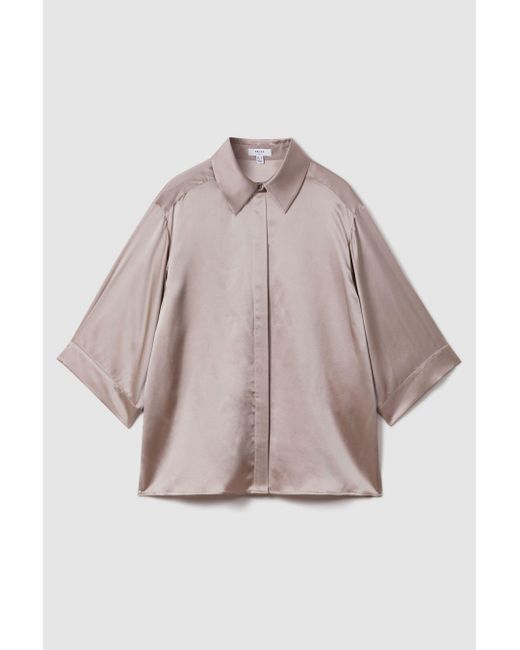 Reiss Brown Winnie - Champagne Silk Relaxed Sleeve Blouse, Us 6