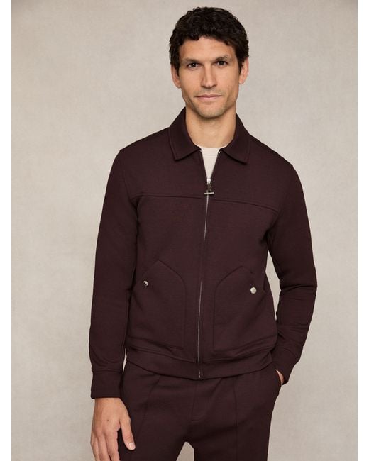 Reiss Brown Newland - Cherry Red Premium Interlock Zip-through Overshirt, Small for men
