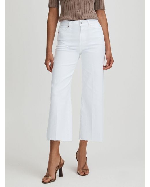 PAIGE White Wide Leg Hem Cropped Jeans