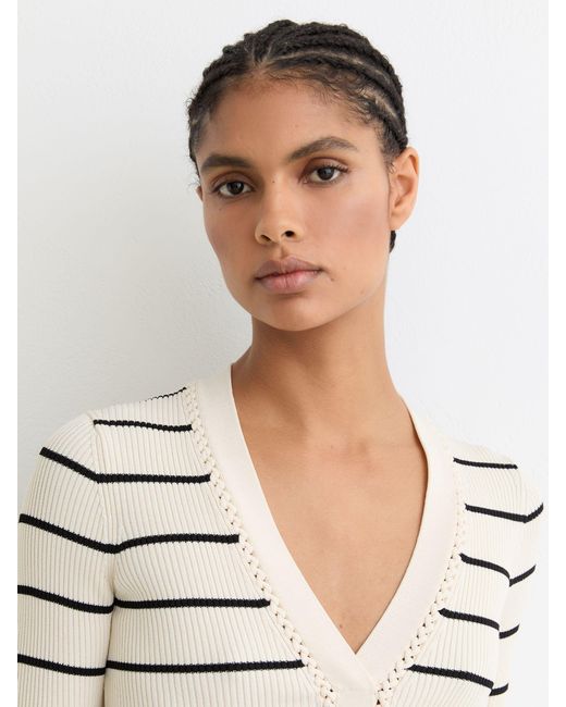 Reiss Natural Stripe Craft-Stitch Rib-Knit Top