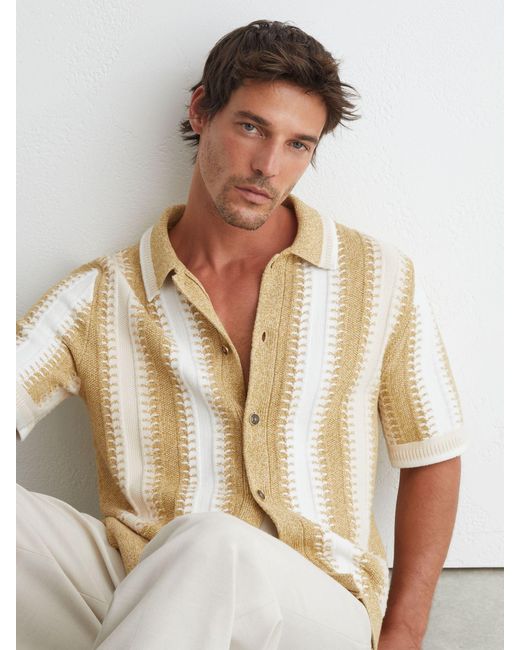 Reiss Natural Stitch-Detail Stripe Knitted Shirt With Cotton for men