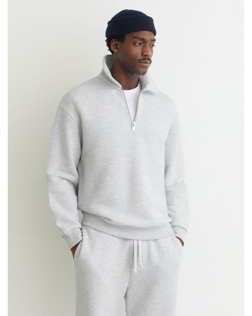 Reiss White Kurwin - Grey Melange Cotton-blend Heavyweight Zip Sweatshirt, M for men