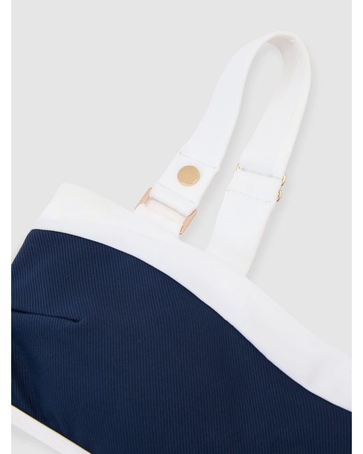 Reiss White Textured Colour-Block Bikini Top