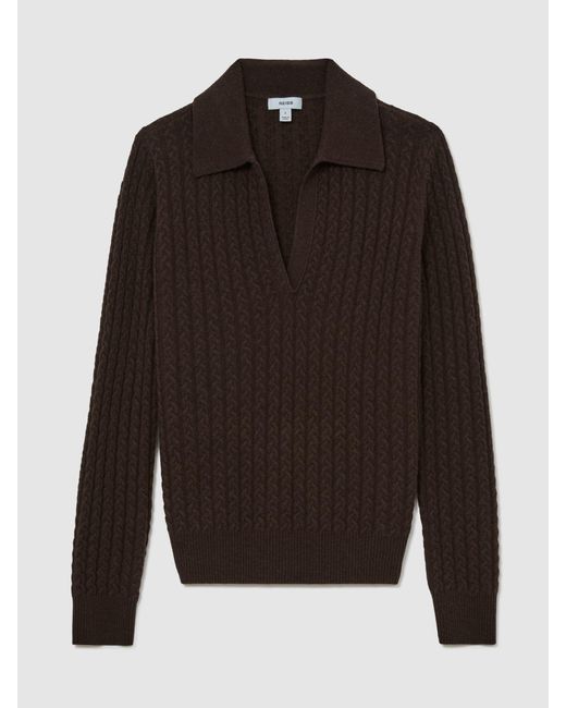 Reiss Black Millie - Grape Burgundy Wool-cashmere Cable-knit Collared Jumper, Xs (us 2)