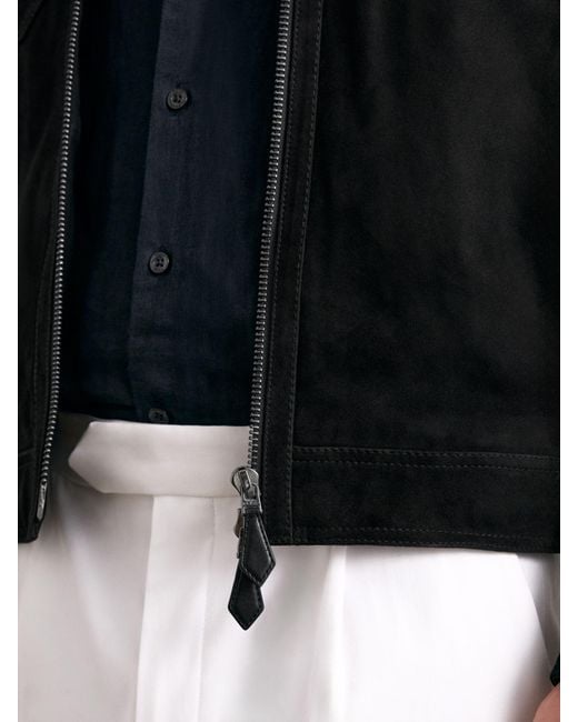 Reiss Black Suede Zip Through Jacket for men