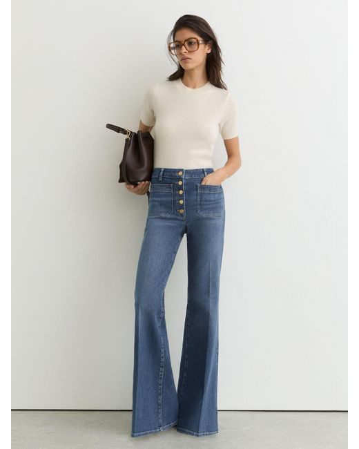 Reiss Cali - Mid Blue Twin-pocket Button Flared Jeans, 36w X 31l (uk 36 R)