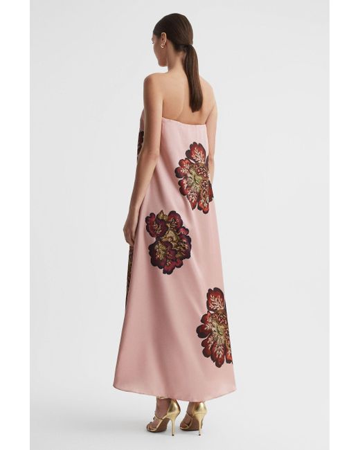 Significant Other Pink Satin Floral Strapless Maxi Dress