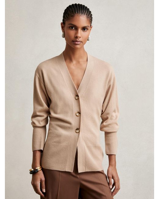 Reiss Natural Wool-Blend Fitted Cardigan With Cashmere