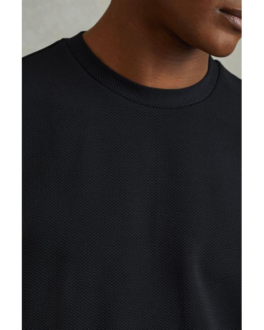 Reiss Blue Wick - Navy Textured Crew-neck T-shirt for men