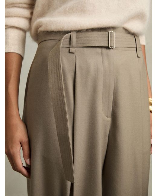 Reiss Natural Wool Belted Wide-Leg Trousers