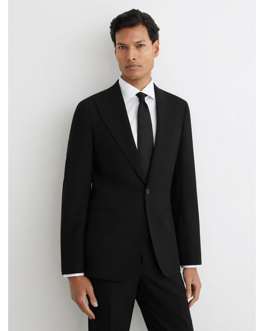 Reiss Black Belmont Tailored Fit Single-Breasted Textured Suit Blazer With Wool for men