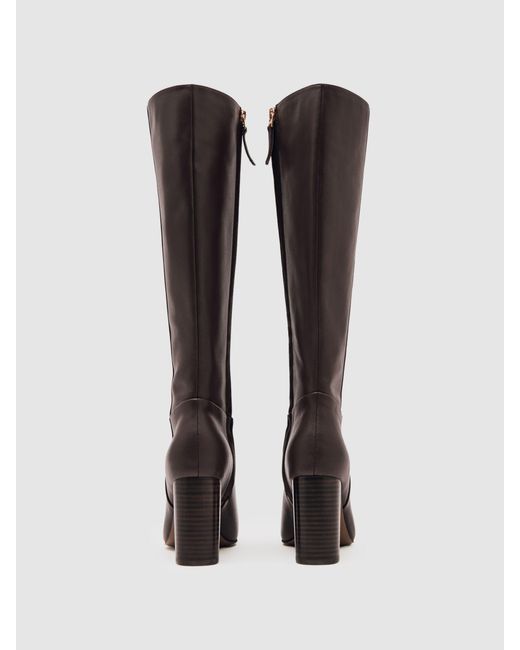 Reiss Brown Bianca - Burgundy Leather Block-heel Knee-high Boots, Us 6 (uk 4)